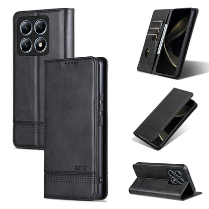 For Xiaomi 14T AZNS Magnetic Calf Texture Flip Leather Phone Case(Black)
