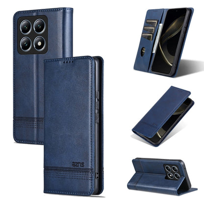 Pour Xiaomi 14T AZNS Étui de protection magnétique en cuir avec texture de veau (Bleu foncé)