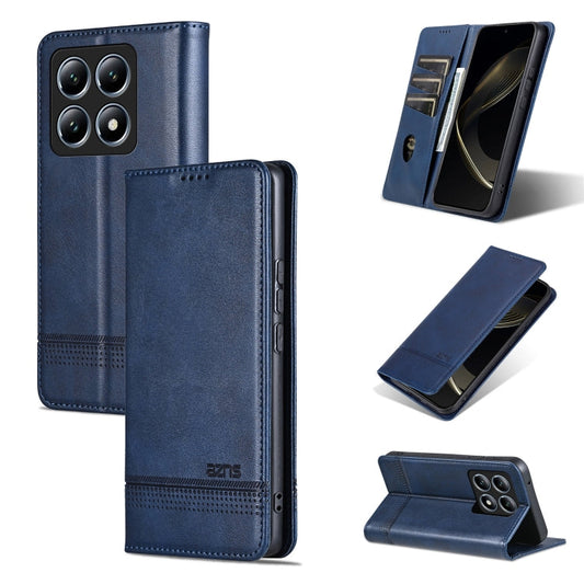 For Xiaomi 14T AZNS Magnetic Calf Texture Flip Leather Phone Case(Dark Blue)