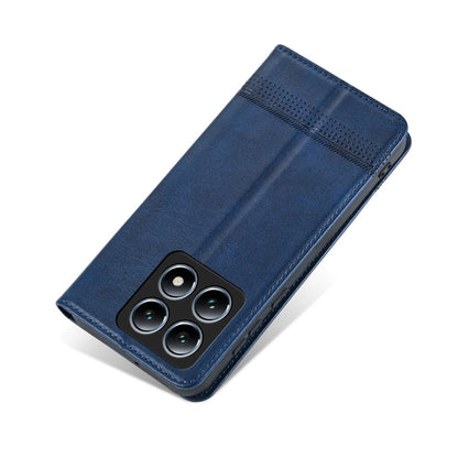 Pour Xiaomi 14T AZNS Étui de protection magnétique en cuir avec texture de veau (Bleu foncé)