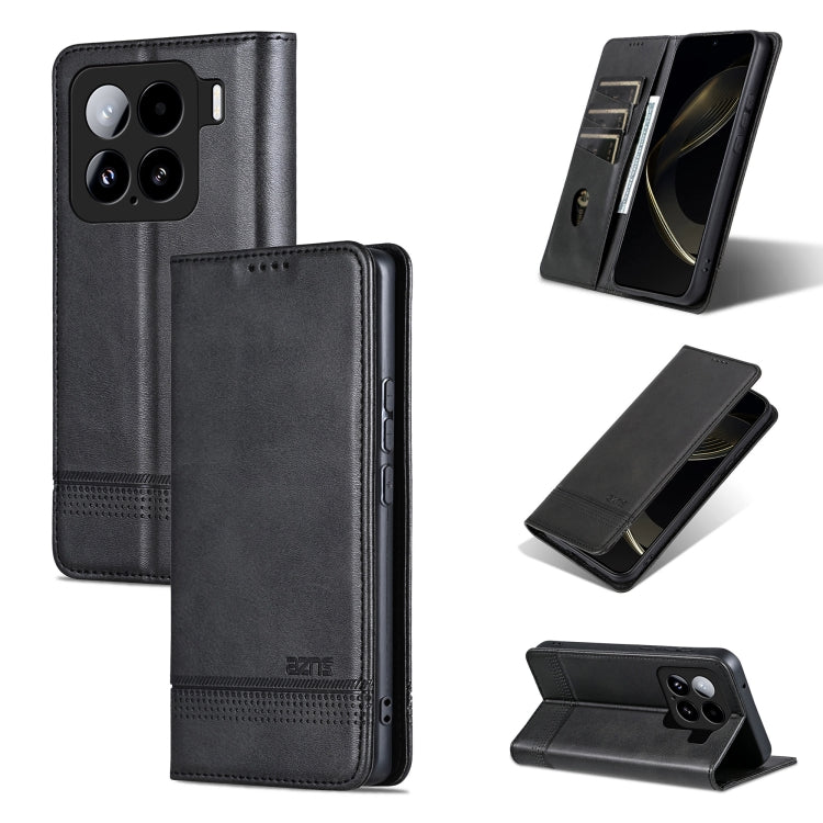 Pour Xiaomi 15 Étui de Téléphone à Rabat en Cuir avec Texture de Veau Magnétique AZNS (Noir)