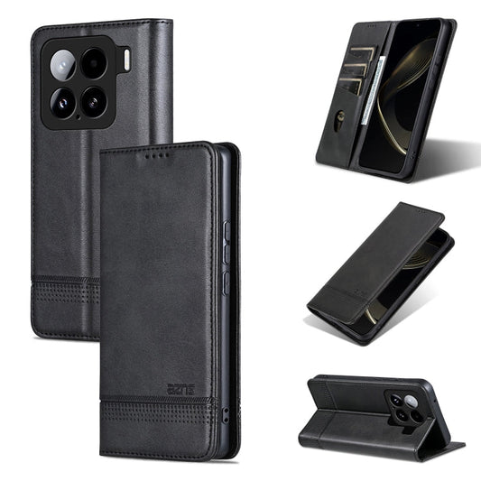 For Xiaomi 15 AZNS Magnetic Calf Texture Flip Leather Phone Case(Black)