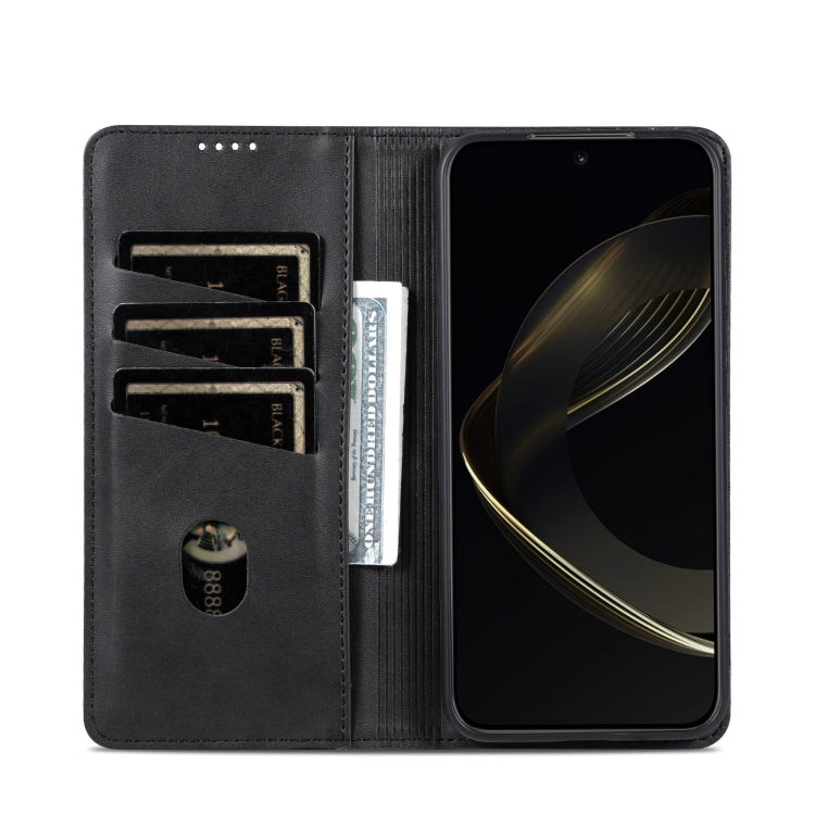 Pour Xiaomi 15 Étui de Téléphone à Rabat en Cuir avec Texture de Veau Magnétique AZNS (Noir)