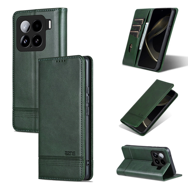 For Xiaomi 15 AZNS Magnetic Calf Texture Flip Leather Phone Case(Dark Green)
