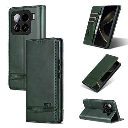 For Xiaomi 15 AZNS Magnetic Calf Texture Flip Leather Phone Case(Dark Green)