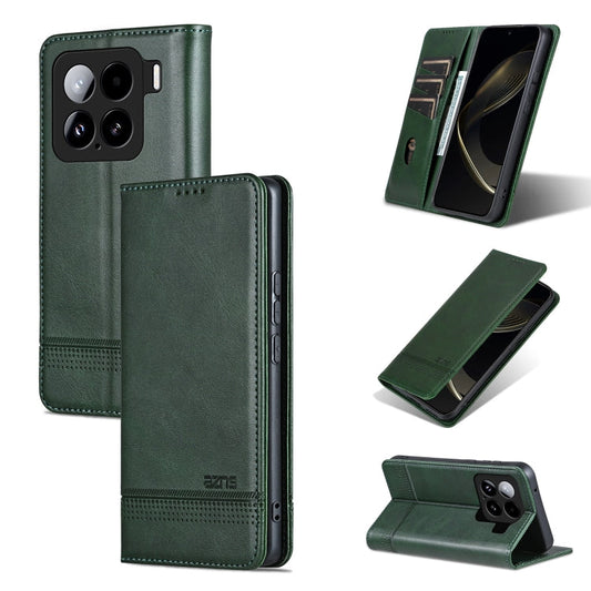 For Xiaomi 15 AZNS Magnetic Calf Texture Flip Leather Phone Case(Dark Green)