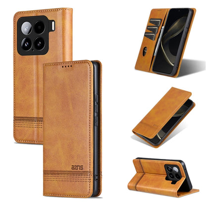 For Xiaomi 15 AZNS Magnetic Calf Texture Flip Leather Phone Case(Light Brown)