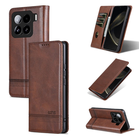 For Xiaomi 15 AZNS Magnetic Calf Texture Flip Leather Phone Case(Dark Brown)