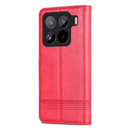 Pour Xiaomi 15 Pro Étui de téléphone en cuir à rabat texturé veau magnétique AZNS (rouge)