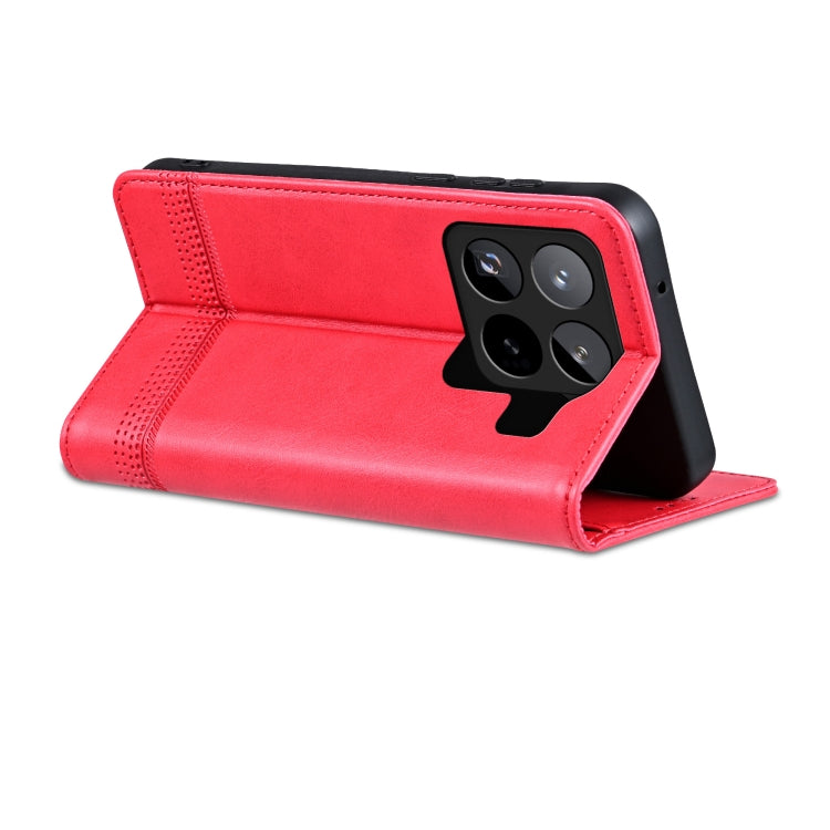 Pour Xiaomi 15 Pro Étui de téléphone en cuir à rabat texturé veau magnétique AZNS (rouge)