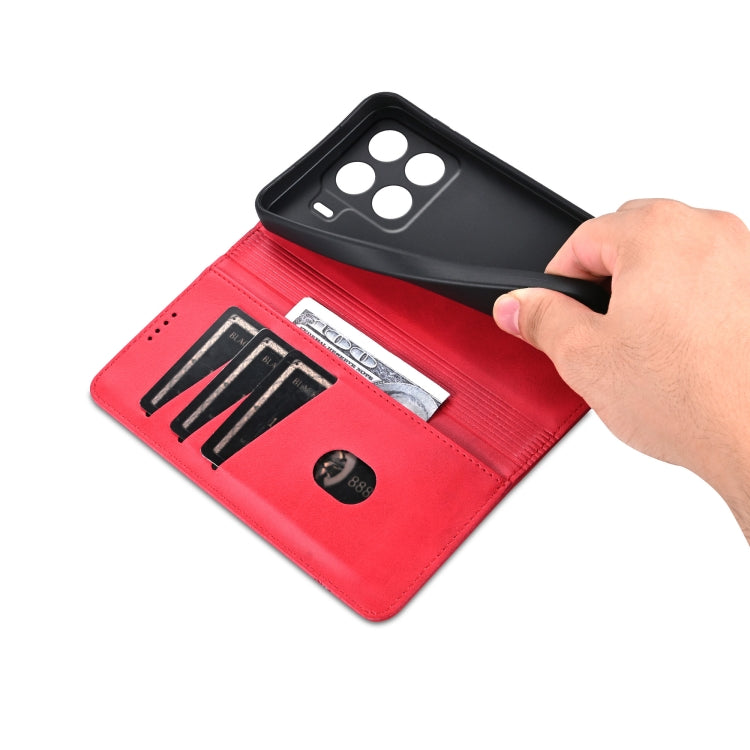 Pour Xiaomi 15 Pro Étui de téléphone en cuir à rabat texturé veau magnétique AZNS (rouge)