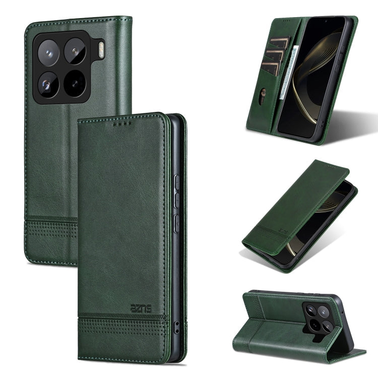 For Xiaomi 15 Pro AZNS Magnetic Calf Texture Flip Leather Phone Case(Dark Green)