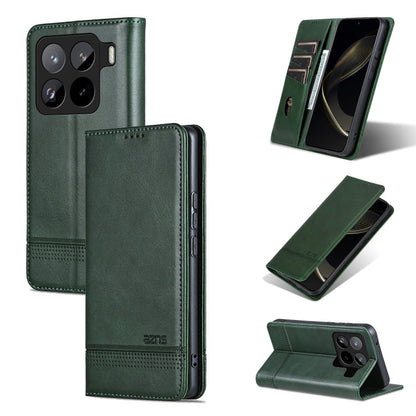 For Xiaomi 15 Pro AZNS Magnetic Calf Texture Flip Leather Phone Case(Dark Green)