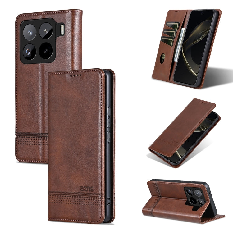 For Xiaomi 15 Pro AZNS Magnetic Calf Texture Flip Leather Phone Case(Dark Brown)