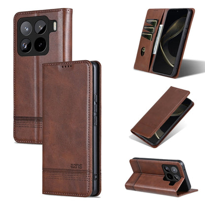 For Xiaomi 15 Pro AZNS Magnetic Calf Texture Flip Leather Phone Case(Dark Brown)