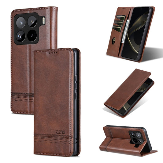 For Xiaomi 15 Pro AZNS Magnetic Calf Texture Flip Leather Phone Case(Dark Brown)