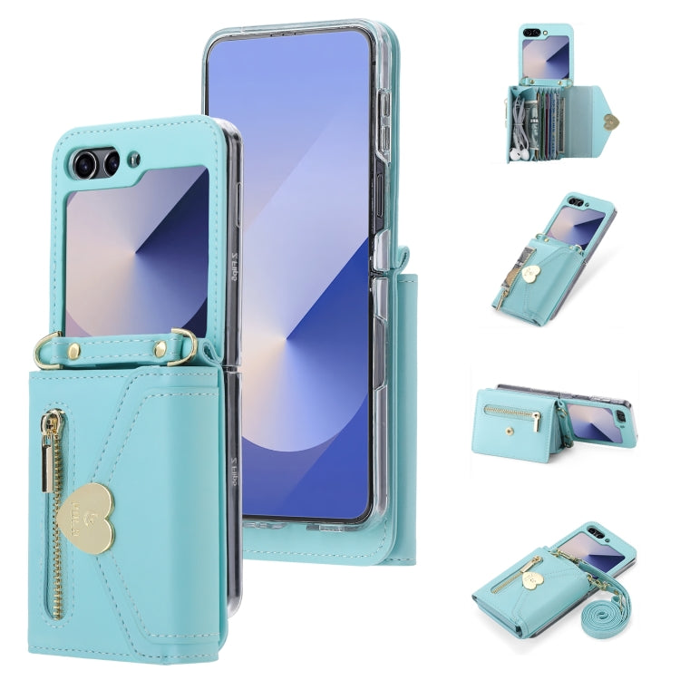 Pour Samsung Galaxy Z Flip6 POLA Amour Boucle Multi-fentes pour cartes Étui de téléphone portefeuille à fermeture éclair (bleu)