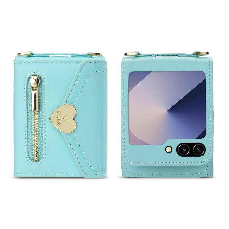 Pour Samsung Galaxy Z Flip6 POLA Amour Boucle Multi-fentes pour cartes Étui de téléphone portefeuille à fermeture éclair (bleu)