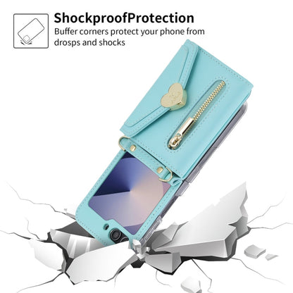 Pour Samsung Galaxy Z Flip6 POLA Amour Boucle Multi-fentes pour cartes Étui de téléphone portefeuille à fermeture éclair (bleu)