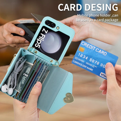 Pour Samsung Galaxy Z Flip6 POLA Amour Boucle Multi-fentes pour cartes Étui de téléphone portefeuille à fermeture éclair (bleu)