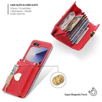 Pour Samsung Galaxy Z Flip6 POLA Love Buckle Étui Portefeuille Zippé Multi-Cartes (Rouge)