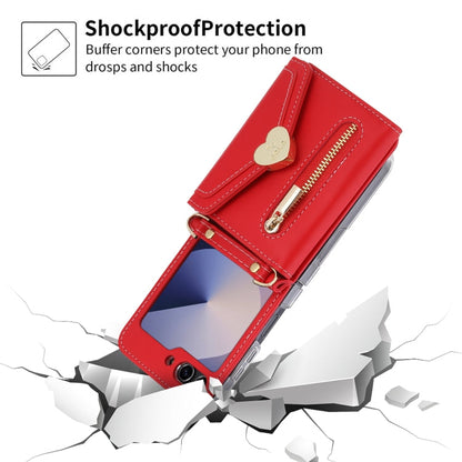 Pour Samsung Galaxy Z Flip6 POLA Love Buckle Étui Portefeuille Zippé Multi-Cartes (Rouge)