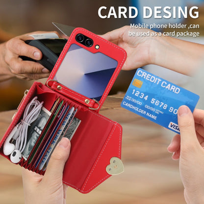 Pour Samsung Galaxy Z Flip6 POLA Love Buckle Étui Portefeuille Zippé Multi-Cartes (Rouge)