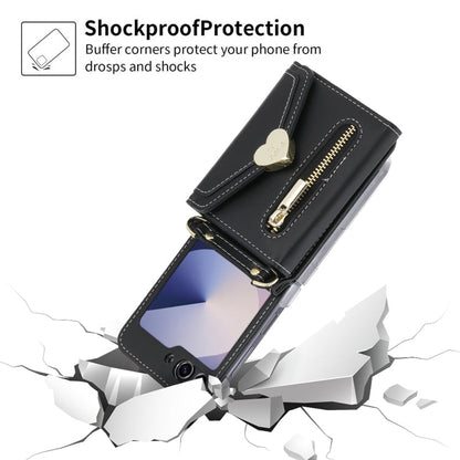 Pour l'étui de téléphone portefeuille à glissière avec boucle d'amour POLA à plusieurs fentes pour cartes Samsung Galaxy Z Flip6 (noir)