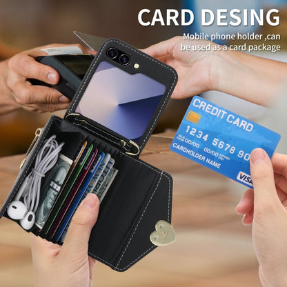 Pour l'étui de téléphone portefeuille à glissière avec boucle d'amour POLA à plusieurs fentes pour cartes Samsung Galaxy Z Flip6 (noir)