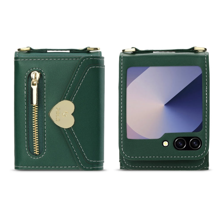 For Samsung Galaxy Z Flip6 POLA Love Buckle Multi-Card Slots Zipper Wallet Phone Case(Green)