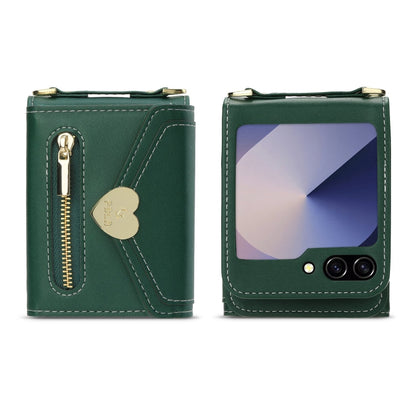 For Samsung Galaxy Z Flip6 POLA Love Buckle Multi-Card Slots Zipper Wallet Phone Case(Green)