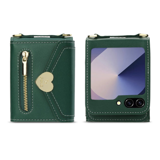 For Samsung Galaxy Z Flip6 POLA Love Buckle Multi-Card Slots Zipper Wallet Phone Case(Green)
