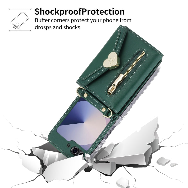 For Samsung Galaxy Z Flip6 POLA Love Buckle Multi-Card Slots Zipper Wallet Phone Case(Green)