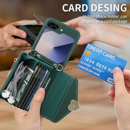 For Samsung Galaxy Z Flip6 POLA Love Buckle Multi-Card Slots Zipper Wallet Phone Case(Green)