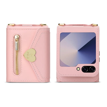 For Samsung Galaxy Z Flip6 POLA Love Buckle Multi-Card Slots Zipper Wallet Phone Case(Pink)