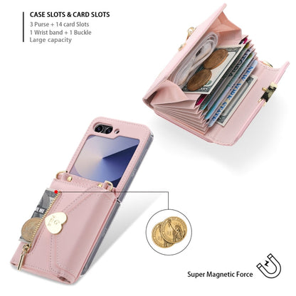 For Samsung Galaxy Z Flip6 POLA Love Buckle Multi-Card Slots Zipper Wallet Phone Case(Pink)