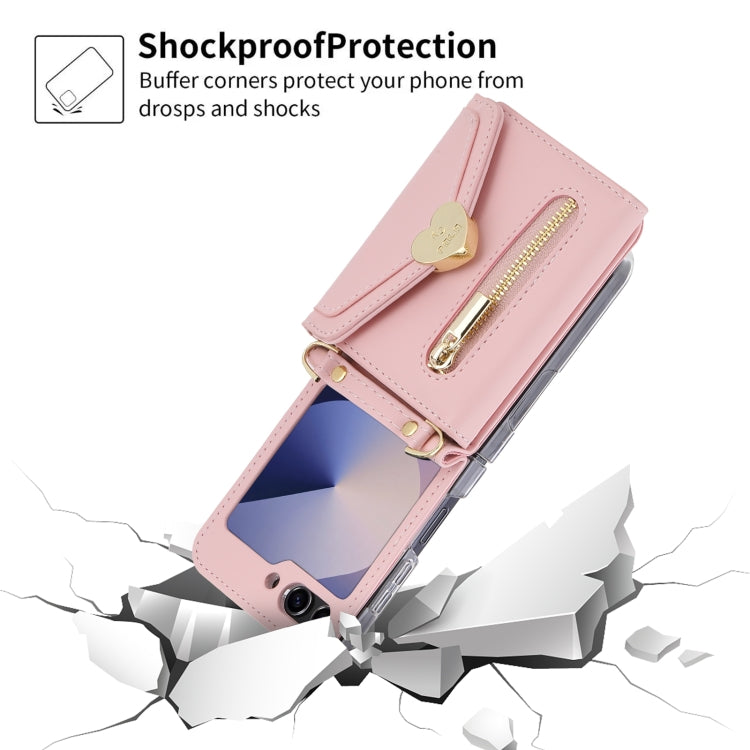 For Samsung Galaxy Z Flip6 POLA Love Buckle Multi-Card Slots Zipper Wallet Phone Case(Pink)