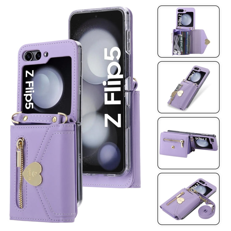 For Samsung Galaxy Z Flip5 POLA Love Buckle Multi-Card Slots Zipper Wallet Phone Case(Purple)
