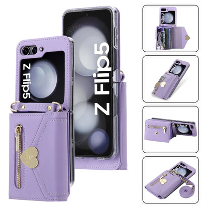 For Samsung Galaxy Z Flip5 POLA Love Buckle Multi-Card Slots Zipper Wallet Phone Case(Purple)