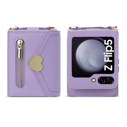 For Samsung Galaxy Z Flip5 POLA Love Buckle Multi-Card Slots Zipper Wallet Phone Case(Purple)