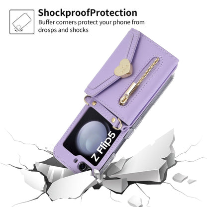 For Samsung Galaxy Z Flip5 POLA Love Buckle Multi-Card Slots Zipper Wallet Phone Case(Purple)