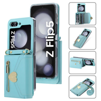 Pour Samsung Galaxy Z Flip5 Étui Portefeuille Zippé Multi-Cartes POLA Love Buckle (Bleu)