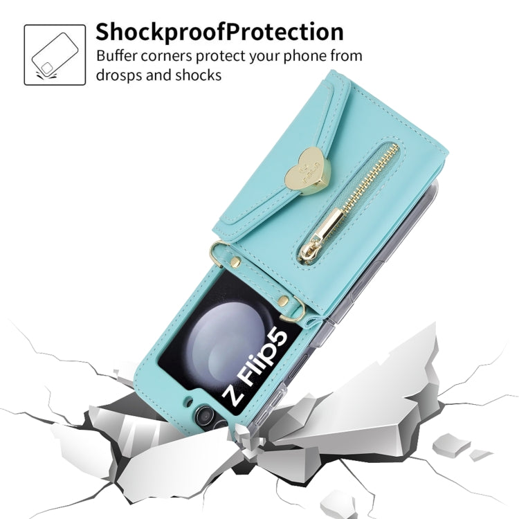 Pour Samsung Galaxy Z Flip5 Étui Portefeuille Zippé Multi-Cartes POLA Love Buckle (Bleu)