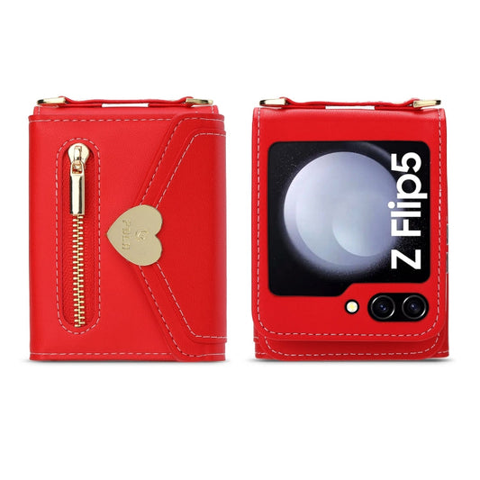 For Samsung Galaxy Z Flip5 POLA Love Buckle Multi-Card Slots Zipper Wallet Phone Case(Red)