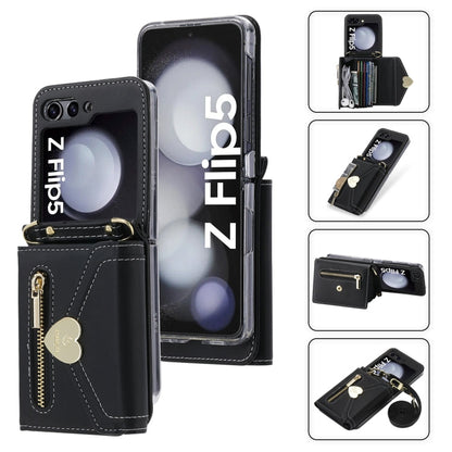 For Samsung Galaxy Z Flip5 POLA Love Buckle Multi-Card Slots Zipper Wallet Phone Case(Black)