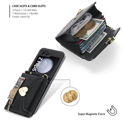 For Samsung Galaxy Z Flip5 POLA Love Buckle Multi-Card Slots Zipper Wallet Phone Case(Black)