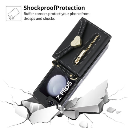 For Samsung Galaxy Z Flip5 POLA Love Buckle Multi-Card Slots Zipper Wallet Phone Case(Black)
