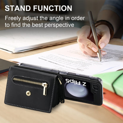 For Samsung Galaxy Z Flip5 POLA Love Buckle Multi-Card Slots Zipper Wallet Phone Case(Black)