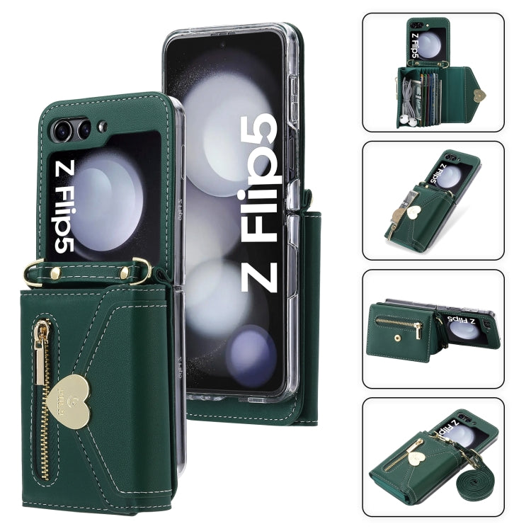 For Samsung Galaxy Z Flip5 POLA Love Buckle Multi-Card Slots Zipper Wallet Phone Case(Green)