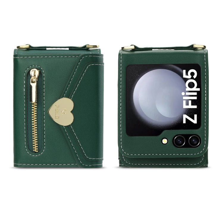 For Samsung Galaxy Z Flip5 POLA Love Buckle Multi-Card Slots Zipper Wallet Phone Case(Green)